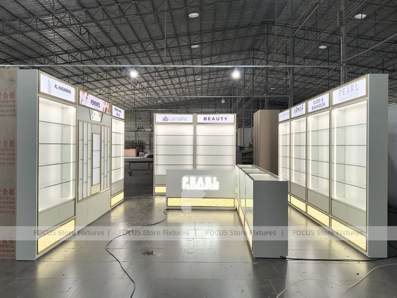 White Illuminated Perfume Kiosk Storefront
