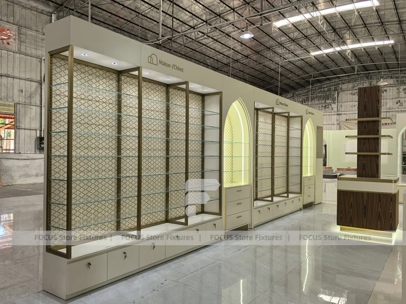 White Perfume Corner Layout With Arch Doorway