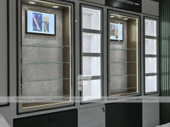 White Perfume Lightbox Display Cabinet With Gold Screen