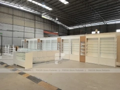 White Perfume Showroom Layout With Corner Shelving