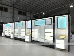 White Perfume Wall Display With Digital Sign Panels
