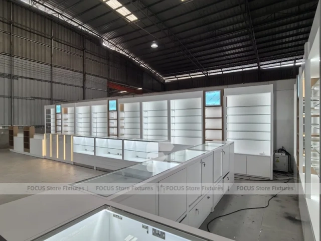 White Perfume Wall Display With Glass Test Counter