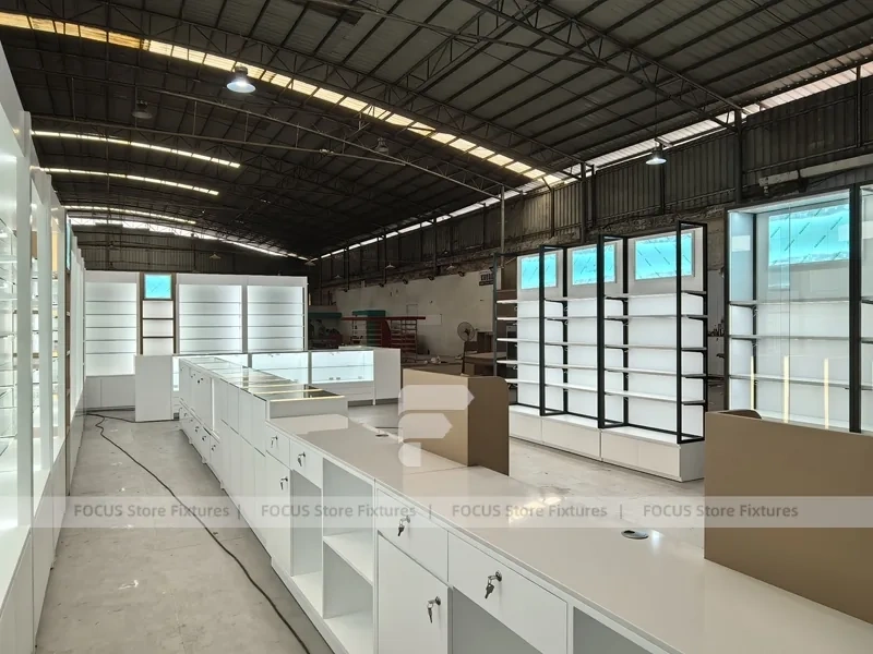 White Perfume Wall Display With Glass Test Counter