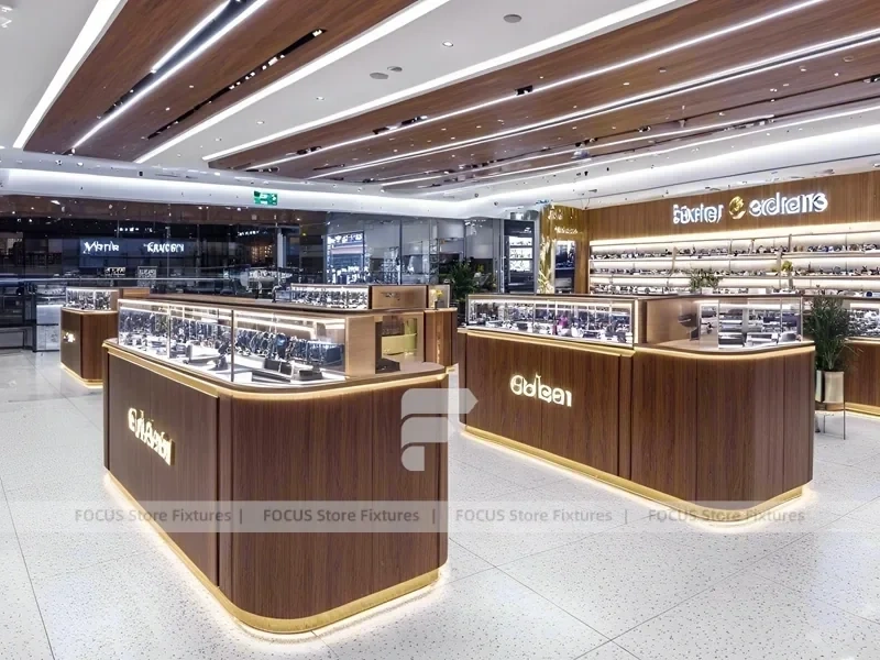 Woodgrain Optical Flagship Display for Premium Eyewear Boutique