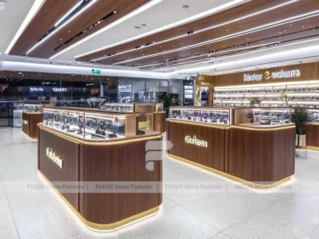 Woodgrain Optical Flagship Display for Premium Eyewear Boutique