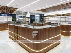 Woodgrain Optical Flagship Display for Premium Eyewear Boutique