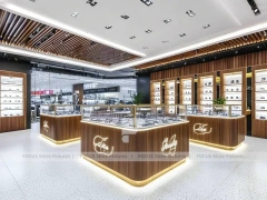 Woodgrain Optical Flagship Display for Premium Eyewear Boutique