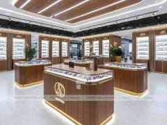 Woodgrain Optical Flagship Display for Premium Eyewear Boutique