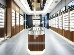 Woodgrain Optical Flagship Display with LED Edge Counter