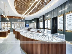 Woodgrain Optical Flagship Display with LED Edge Counter