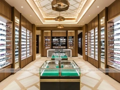 Woodgrain Optical Gallery Interior with Boutique Centerpiece Counter