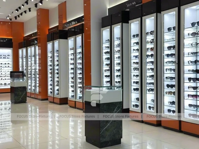 Amber Column Eyewear Column Gallery with Mirror-Lined Walkway