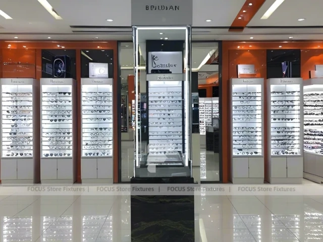 Amber Column Eyewear Column Gallery with Mirror-Lined Walkway