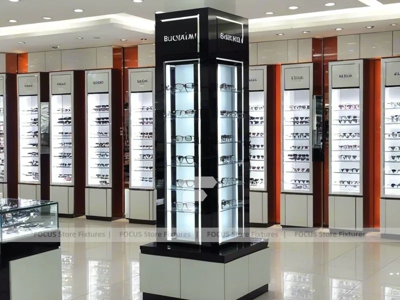 Amber Column Eyewear Column Gallery with Mirror-Lined Walkway
