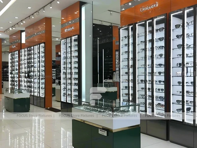 Amber Column Eyewear Column Gallery with Mirror-Lined Walkway