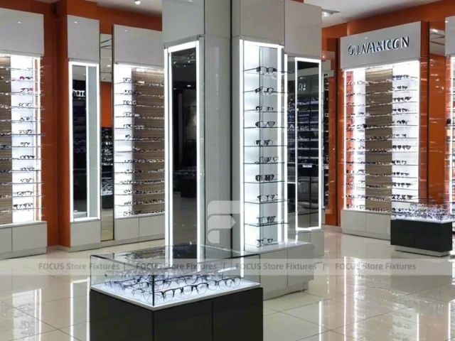 Amber Column Eyewear Column Gallery with Mirror-Lined Walkway