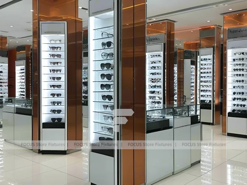 Amber Column Eyewear Column Gallery with Mirror-Lined Walkway