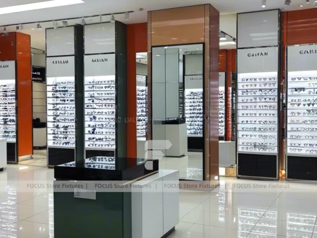 Amber Column Eyewear Column Gallery with Mirror-Lined Walkway