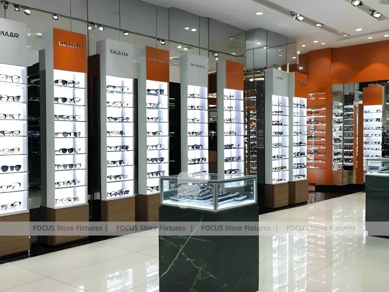 Amber Column Vision Retail Zone with Mirror-Lined Walkway