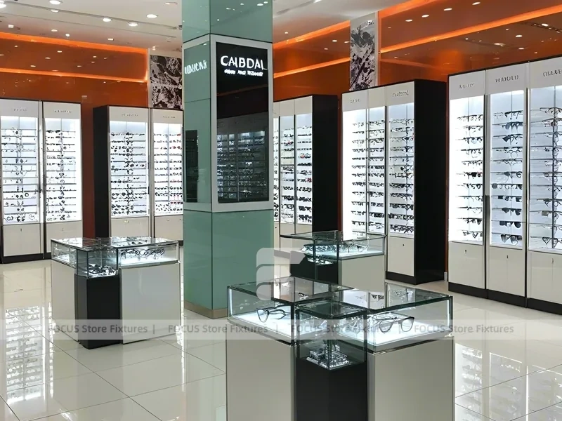 Amber Column Vision Retail Zone with Mirror-Lined Walkway