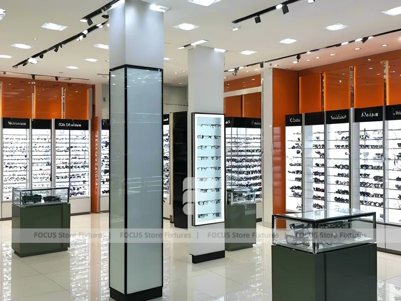 Amber Column Vision Retail Zone with Mirror-Lined Walkway