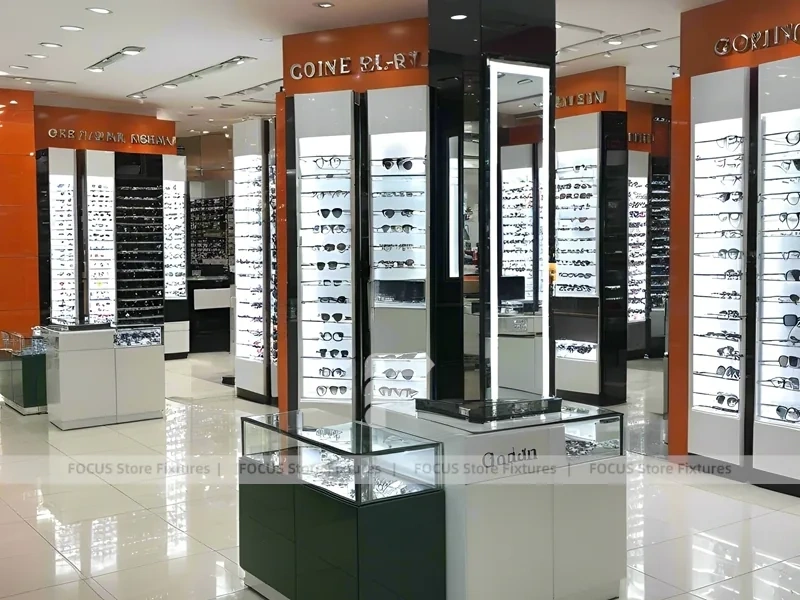 Amber Column Vision Retail Zone with Mirror-Lined Walkway