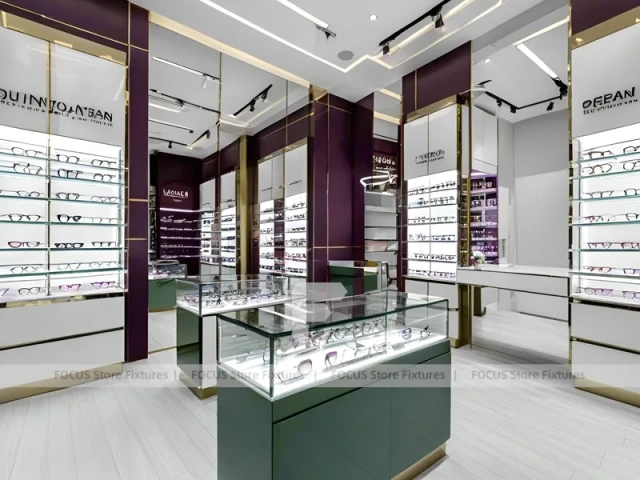 Aubergine White Eyewear Wall Gallery with White Glass Island