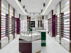 Aubergine White Eyewear Wall Gallery with White Glass Island