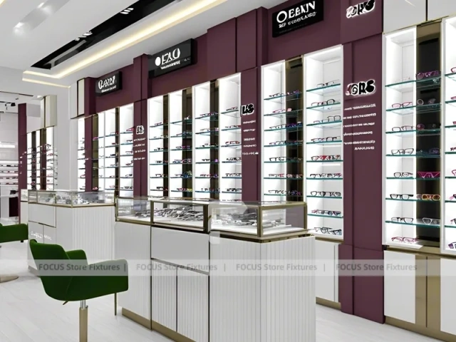 Aubergine White Vision Retail Interior with White Glass Island