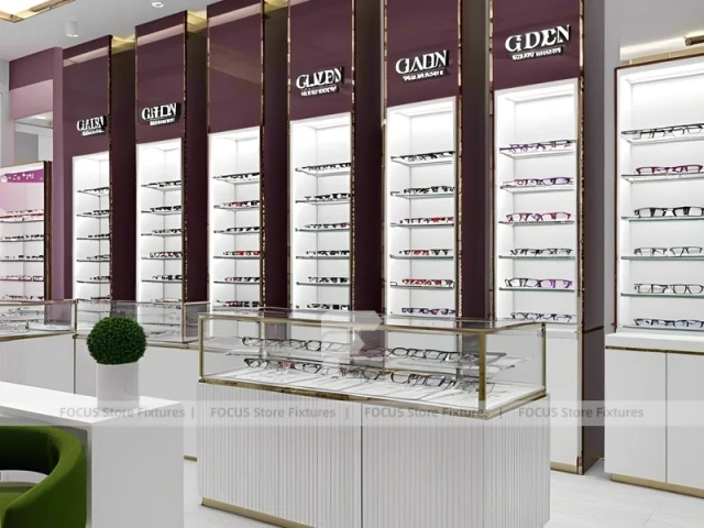 Aubergine White Vision Retail Interior with White Glass Island