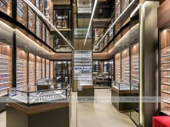 Black Frame Loft Eyewear Urban Showroom with Green Lit Display Bench