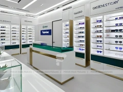 Black Frame Loft Optical Loft Gallery with Green Lit Display Bench