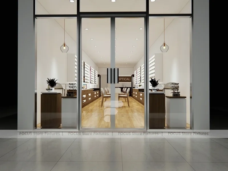 Blush Accent Optical Concept Fixture with Glass Shopfront Entry