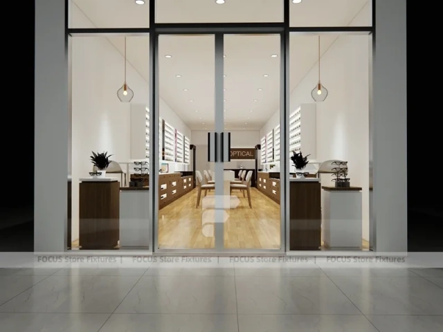 Blush Accent Optical Concept Fixture with Glass Shopfront Entry