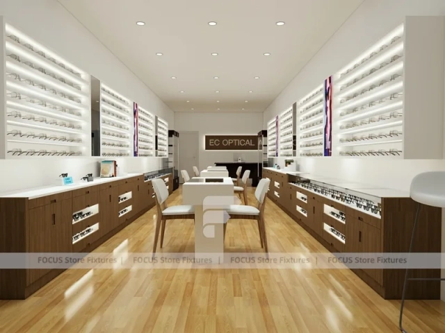 Blush Accent Optical Concept Fixture with Glass Shopfront Entry