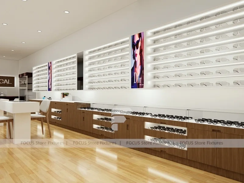 Blush Accent Optical Concept Fixture with Glass Shopfront Entry