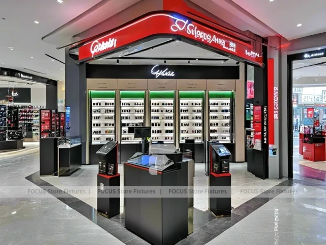 Blush Accent Optical Concept Store with Curved Red Portal