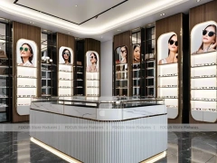 Blush Accent Optical Consultation Boutique with Poster-Lit Display Wall