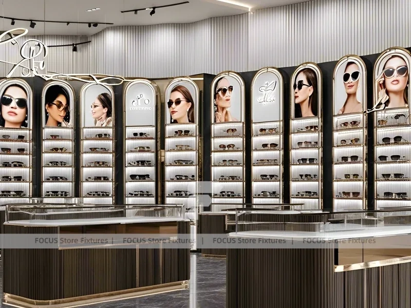 Blush Accent Optical Consultation Boutique with Poster-Lit Display Wall