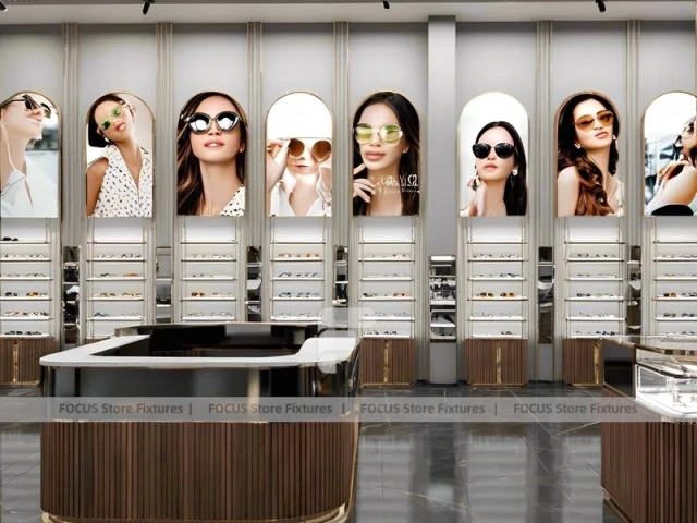 Blush Accent Optical Consultation Boutique with Poster-Lit Display Wall
