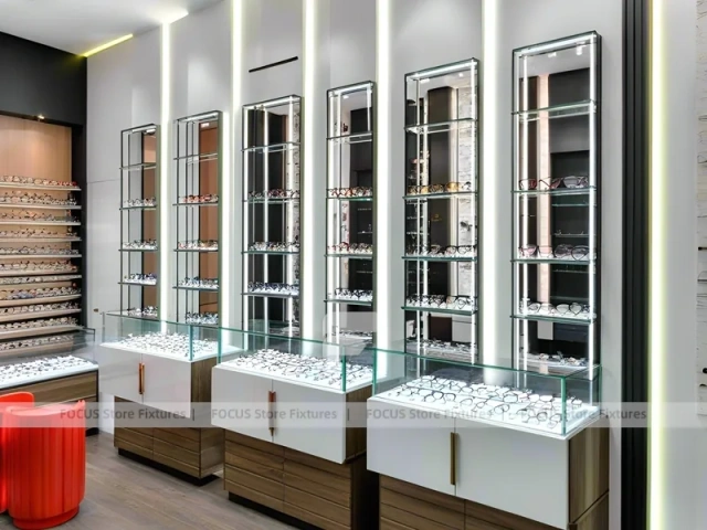 Blush Accent Optical Consultation Lounge with Arched Display Alcoves