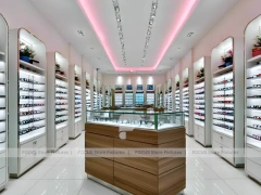 Blush Accent Optical Consultation Lounge with Arched Display Alcoves