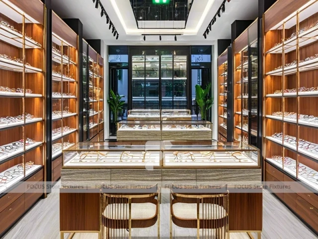 Blush Accent Optical Corridor Gallery with Slim Center Display Tables