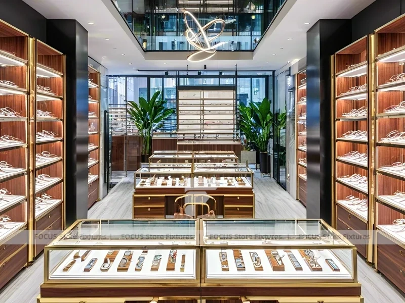 Blush Accent Optical Corridor Gallery with Slim Center Display Tables