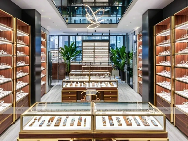 Blush Accent Optical Corridor Gallery with Slim Center Display Tables