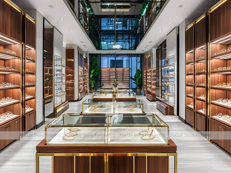 Blush Accent Optical Corridor Gallery with Slim Center Display Tables