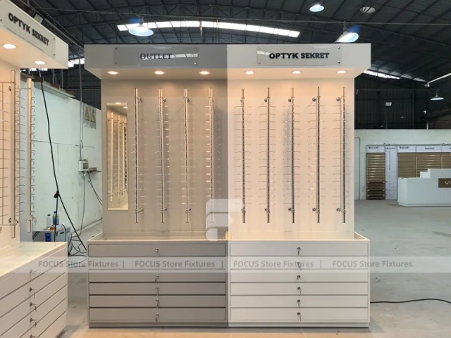 Blush Accent Optical Fixture System with Freestanding Sample Rack