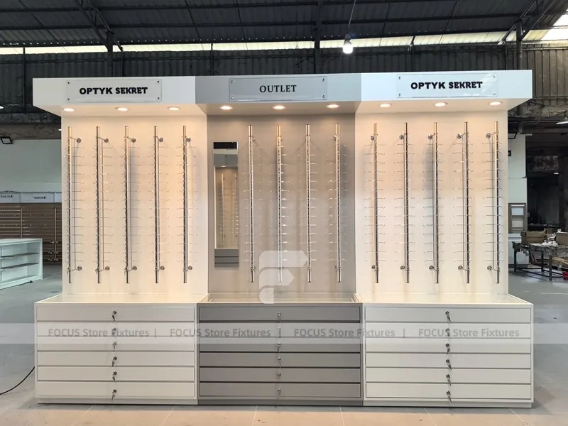 Blush Accent Optical Fixture System with Freestanding Sample Rack