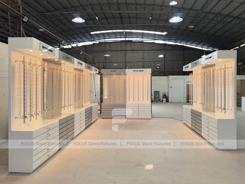 Blush Accent Optical Fixture System with Freestanding Sample Rack