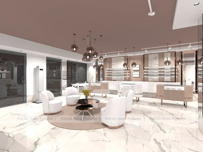 Blush Accent Optical Lounge Studio with Sofa Conversation Area